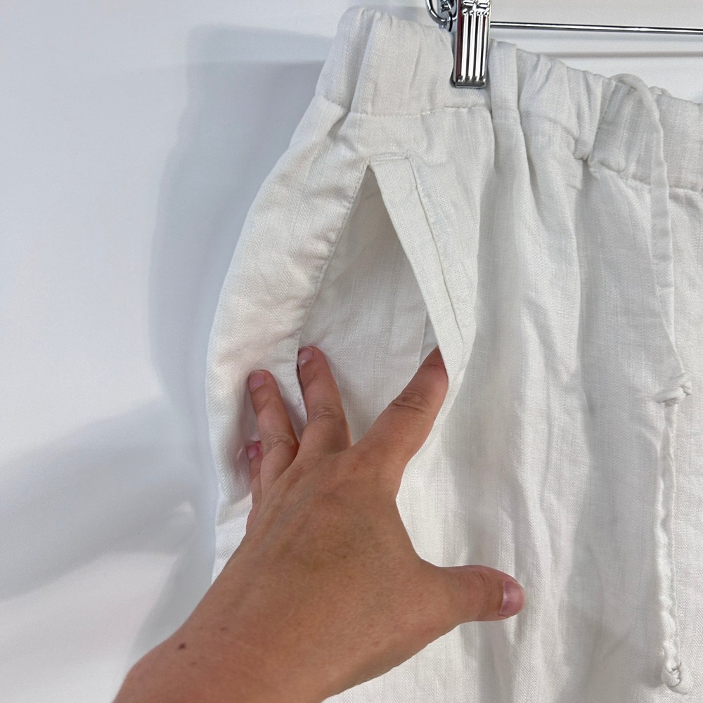 100% Linen Pants XL White Drawstring Relaxed Coastal Resort Euro Summer Womens - Picture 2 of 12